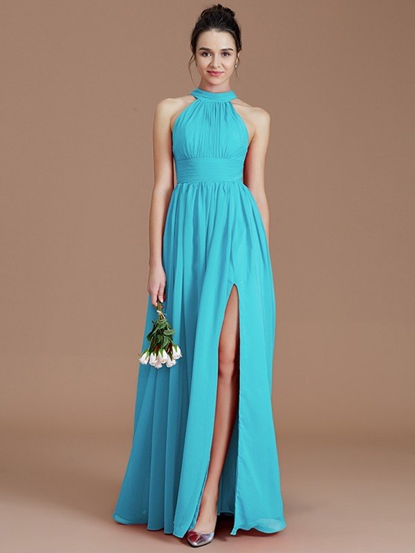 Elegant Halter Sleeveless Chiffon Bridesmaid Dresses