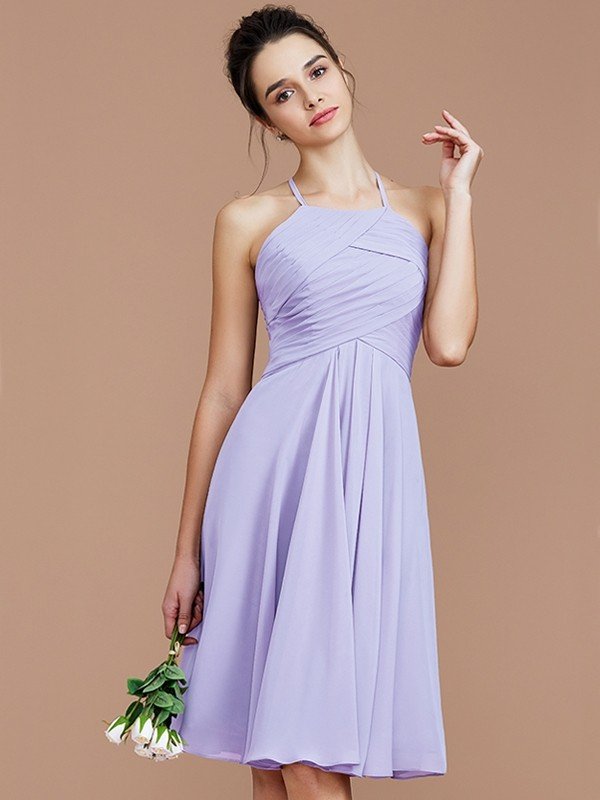 Elegant Halter Sleeveless Short/Mini Chiffon Bridesmaid Dresses