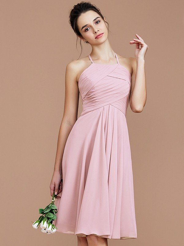 Elegant Halter Sleeveless Short/Mini Chiffon Bridesmaid Dresses