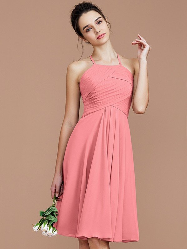 Elegant Halter Sleeveless Short/Mini Chiffon Bridesmaid Dresses