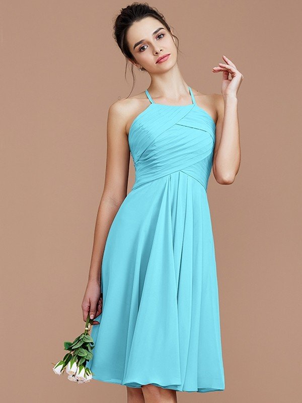 Elegant Halter Sleeveless Short/Mini Chiffon Bridesmaid Dresses