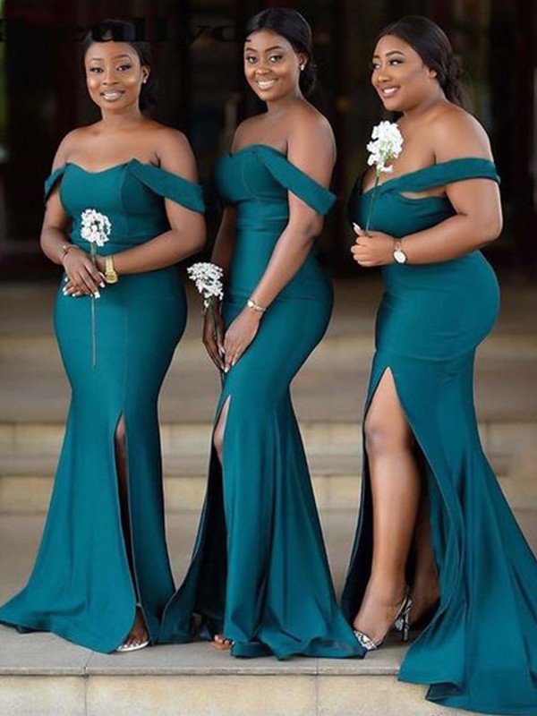 Elegant Off-the-Shoulder Jersey Sleeveless Bridesmaid Dresses