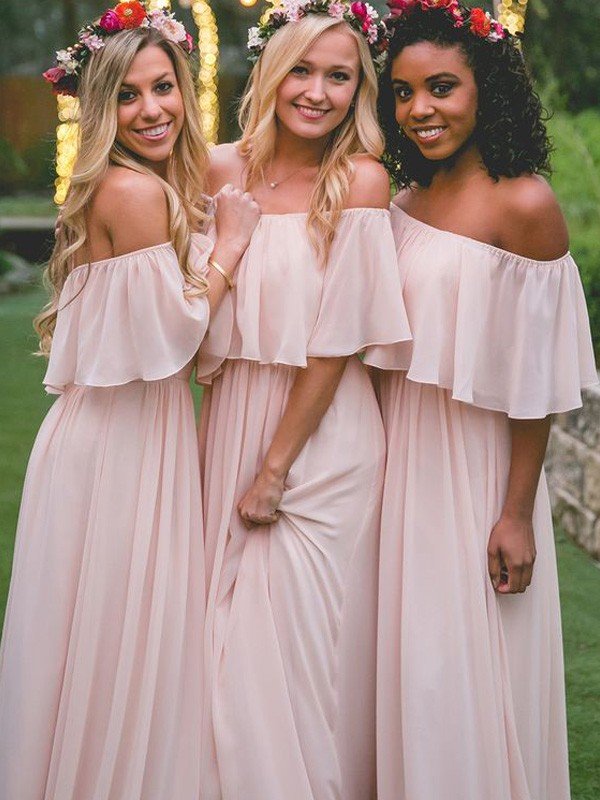 Elegant Off-the-Shoulder Sleeveless Chiffon Bridesmaid Dresses