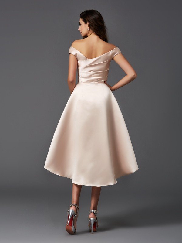 Elegant Off-the-Shoulder Sleeveless High Low Satin Bridesmaid Dresses