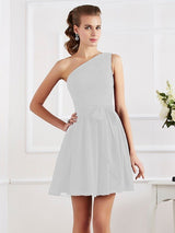 Elegant Pleats One Shoulder Sleeveless Short Chiffon Bridesmaid Dresses