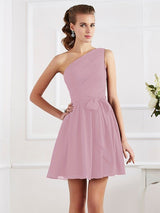 Elegant Pleats One Shoulder Sleeveless Short Chiffon Bridesmaid Dresses