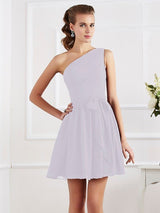 Elegant Pleats One Shoulder Sleeveless Short Chiffon Bridesmaid Dresses