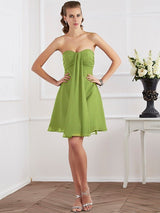 Elegant Strapless Sleeveless Pleats Short Chiffon Bridesmaid Dresses