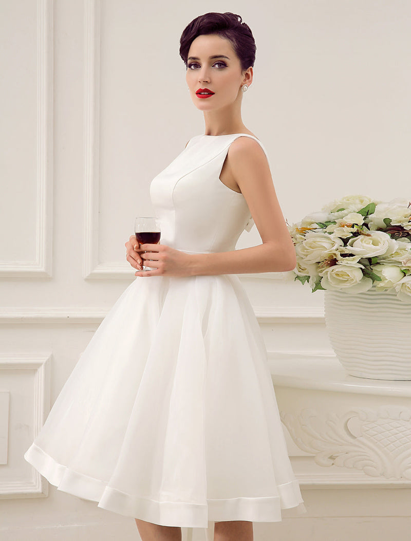 Short Wedding Dress Retro Bridal Dress Retro Bateau Sleeveless Reception  Bridal Gown – Dbrbridal