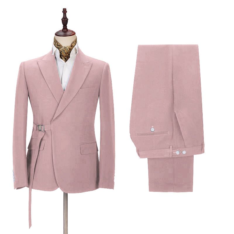 Fabulous Pink Men's Casual Suit for Prom Buckle Button Formal Groomsmen Suit for Wedding