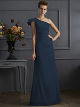 Fabulous Sleeveless One Shoulders Pleats Long Bridesmaid Dresses