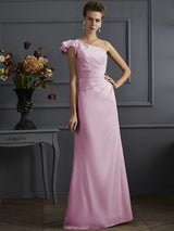 Fabulous Sleeveless One Shoulders Pleats Long Bridesmaid Dresses