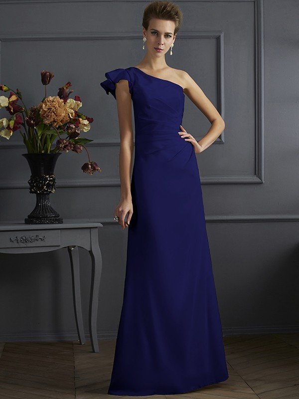 Fabulous Sleeveless One Shoulders Pleats Long Bridesmaid Dresses