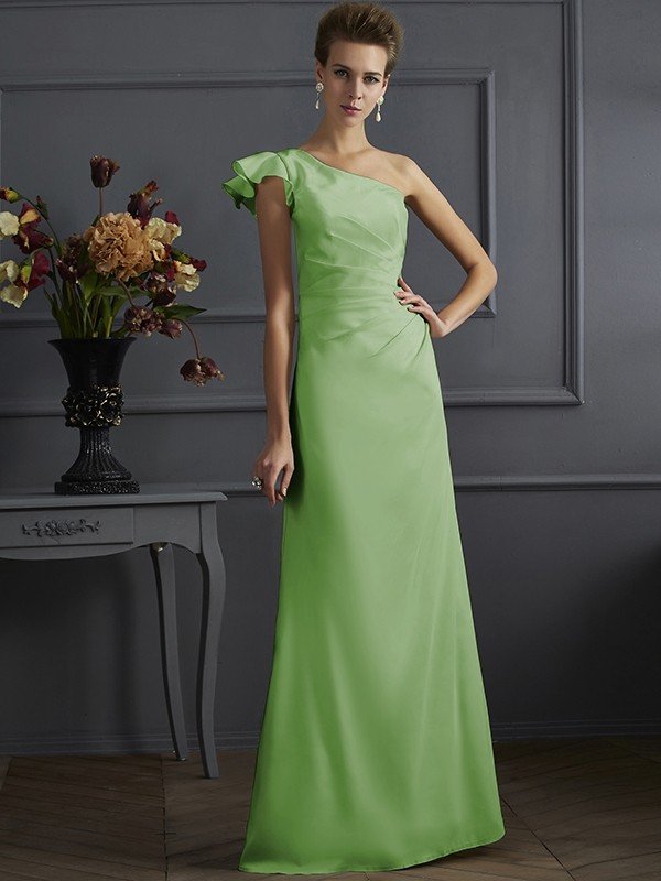 Fabulous Sleeveless One Shoulders Pleats Long Bridesmaid Dresses