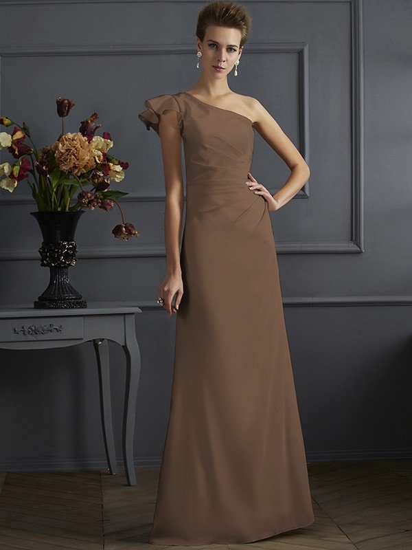 Fabulous Sleeveless One Shoulders Pleats Long Bridesmaid Dresses