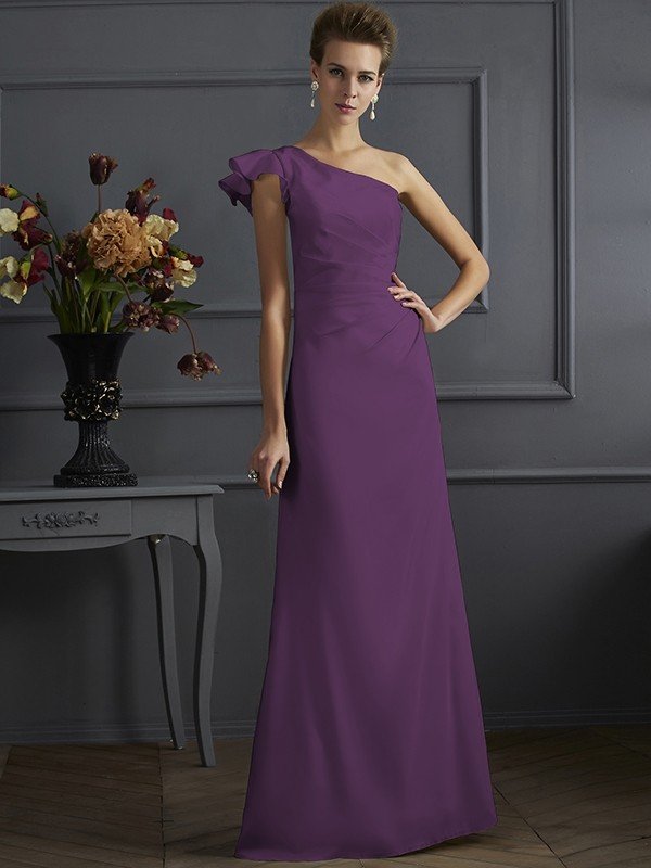 Fabulous Sleeveless One Shoulders Pleats Long Bridesmaid Dresses