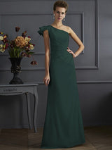 Fabulous Sleeveless One Shoulders Pleats Long Bridesmaid Dresses