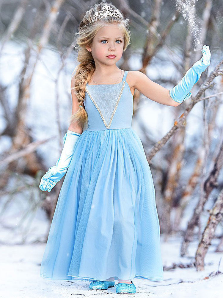 Girls Dresses Elsa Blue Kids Princess Straps Party Dress