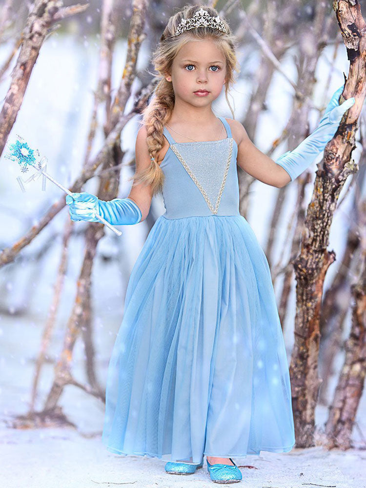 Girls Dresses Elsa Blue Kids Princess Straps Party Dress