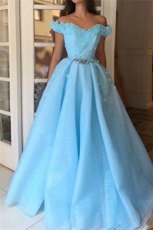 Gorgeous Sequins Off-the-Shoulder Party Dresses Charming Sweetheart Sleeveless Beading Long Prom Dresses