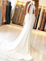 Halter Sexy Backless White Prom Dress Chiffon Long With Slipt