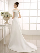 Ivory A-Line Sweep Bridal Wedding Dress With Off-The-Shoulder Ruffles Exclusive