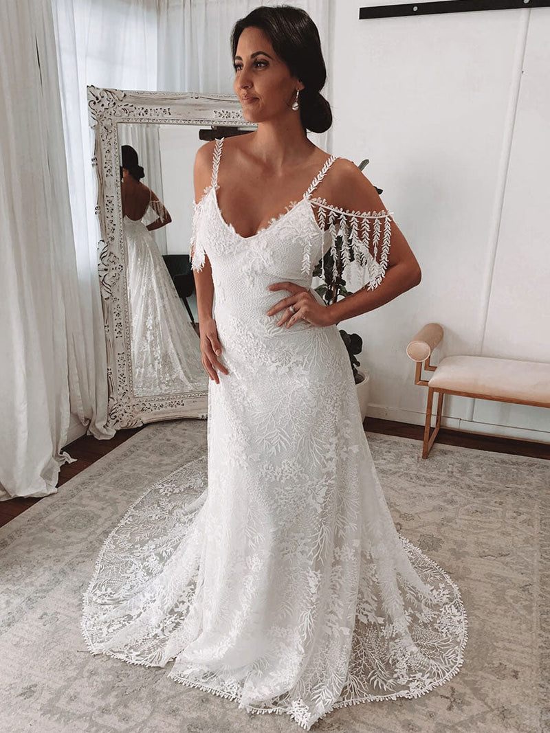 Sexy V-Neck Open Back A-Line Wedding Gown – HAREM's Brides