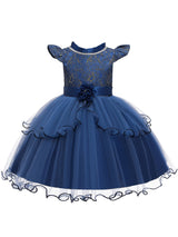 Jewel Neck Polyester Cotton Sleeveless Short Princess Beaded Kids Party Dresses