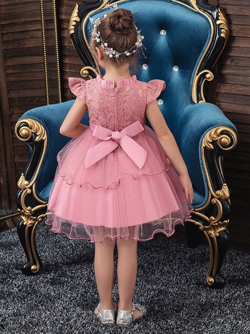 Jewel Neck Polyester Cotton Sleeveless Short Princess Beaded Kids Party Dresses