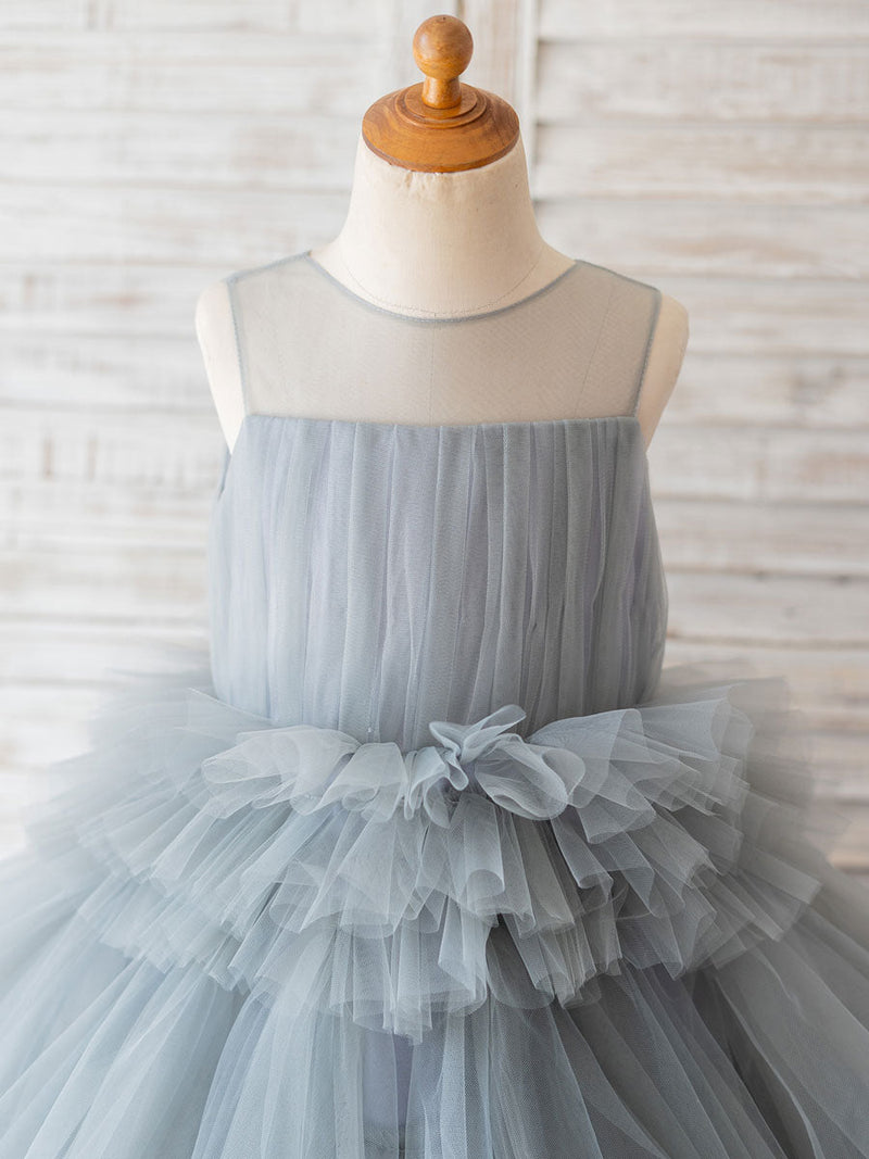 Jewel Neck Sleeveless Kids Social Party Dresses