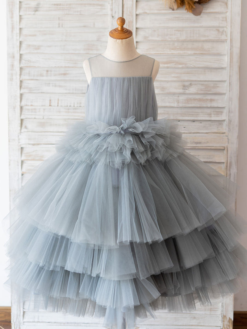 Jewel Neck Sleeveless Kids Social Party Dresses