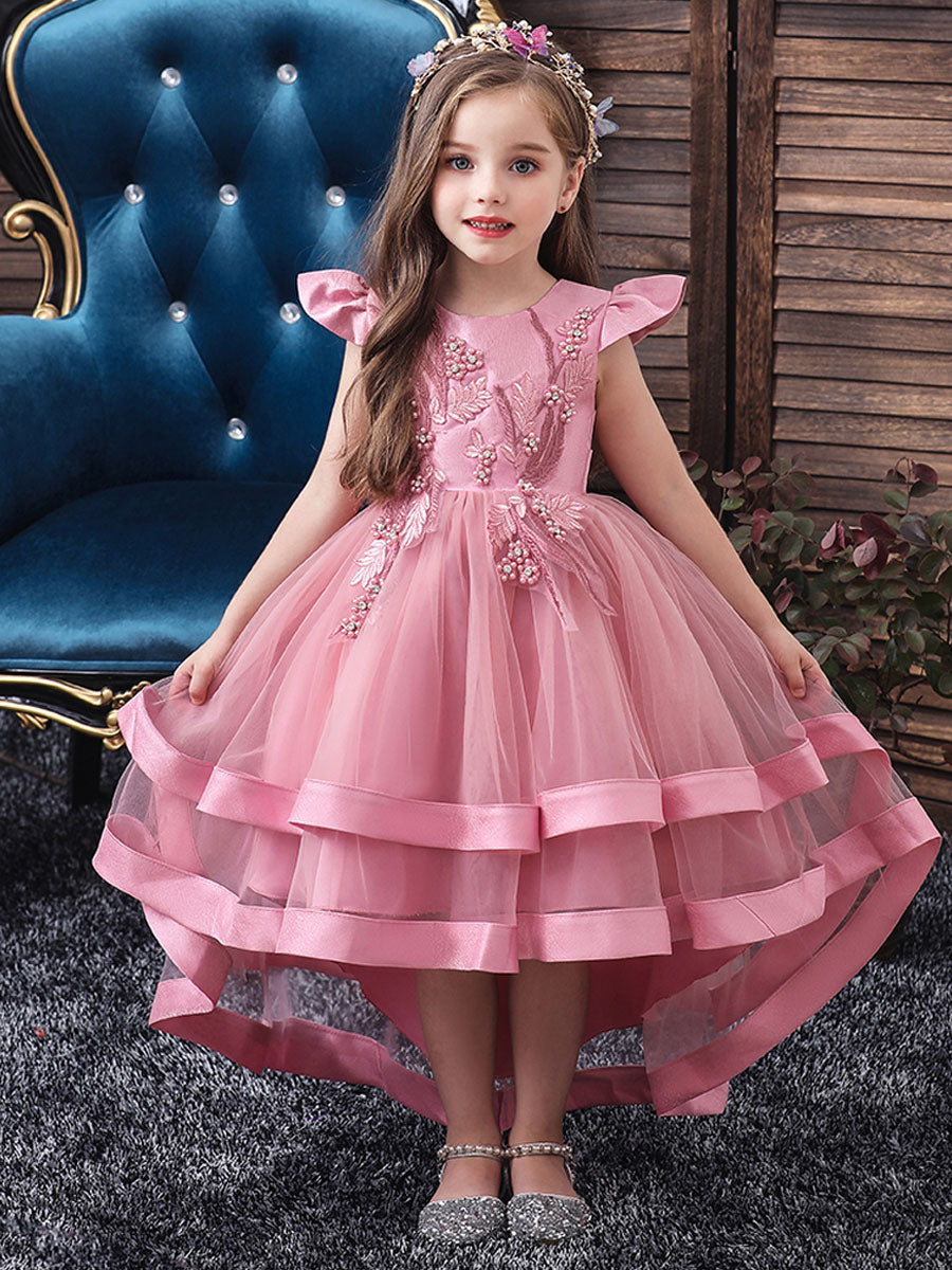 Jewel Neck Tulle Sleeveless With Train Princess Bows Kids Social Party ...