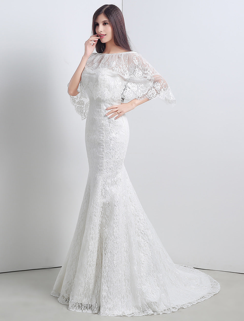 Lace Sweatheart Trumpet/Mermaid Wedding Dress With Lace Cape – Dbrbridal