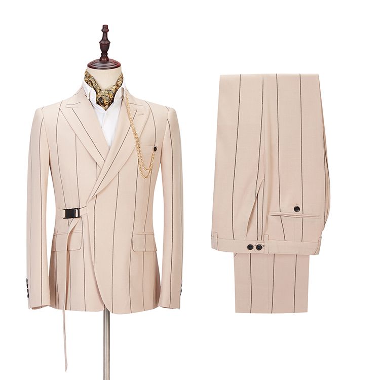 Light Champagne New Arrival Striped Peaked Lapel Men's Prom Suits