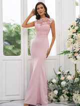 Mermaid Classy Applique High Neck Sleeveless Bridesmaid Dresses