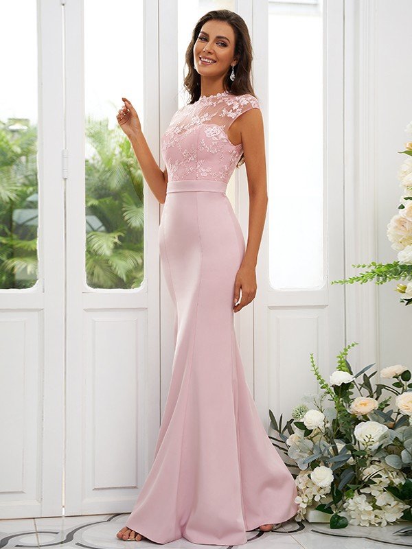 Mermaid Classy Applique High Neck Sleeveless Bridesmaid Dresses