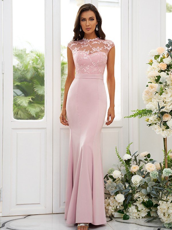 Mermaid Classy Applique High Neck Sleeveless Bridesmaid Dresses