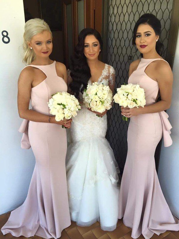 Mermaid Classy Halter Sleeveless Satin Bridesmaid Dresses