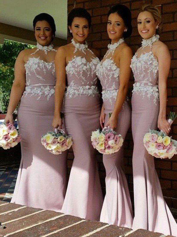 Mermaid Classy Halter Sleeveless Satin Bridesmaid Dresses