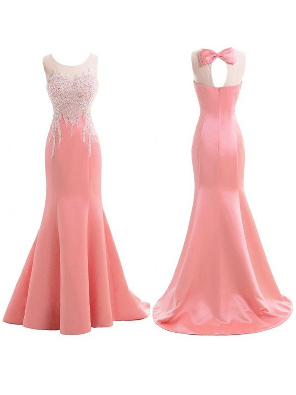 Mermaid Classy Scoop Sleeveless Satin Beading Bridesmaid Dresses