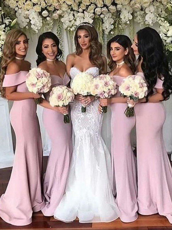 Mermaid Classy Stretch Crepe Ruffles Off-the-Shoulder Sleeveless Bridesmaid Dresses