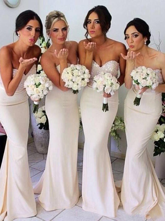 Mermaid Classy Sweetheart Sleeveless Beading Satin Bridesmaid Dress