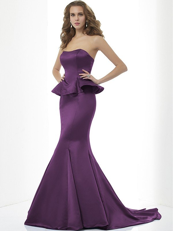 Mermaid Classy Sweetheart Sleeveless Long Satin Bridesmaid Dresses