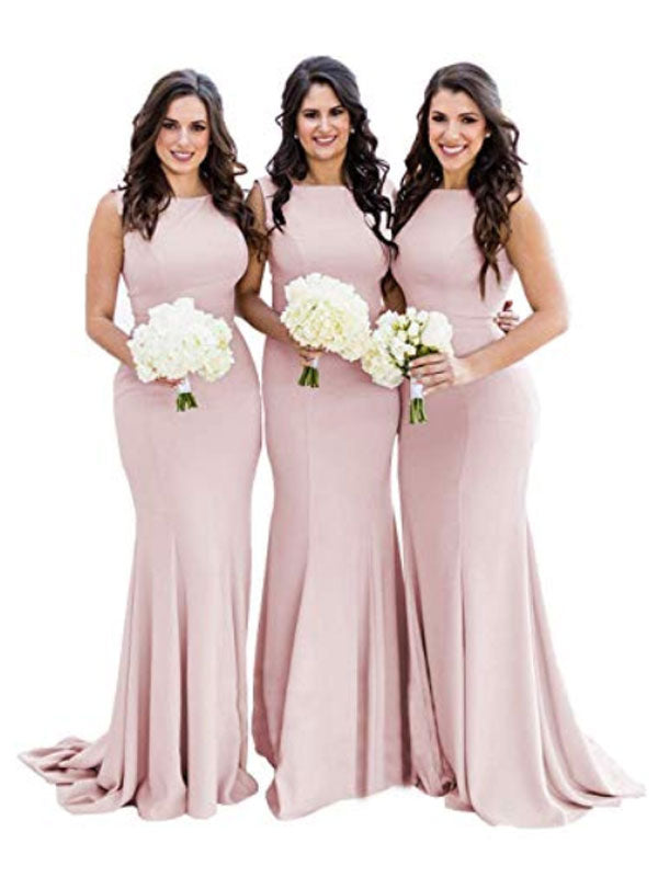 Mermaid Jewel Neck Zipper Lycra Spandex Floor Length Bridesmaid Dresses