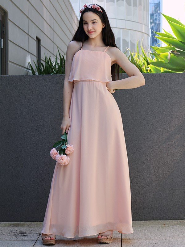 Modern Chiffon Ruffles Spaghetti Straps Sleeveless Junior/Girls Bridesmaid Dresses