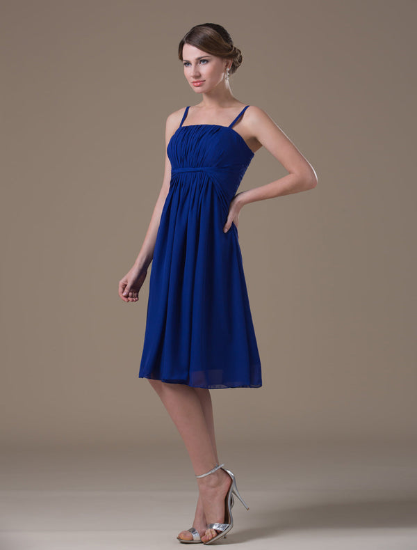 Modest Strapless Royal Blue Backless Chiffon Bridesmaid Dress