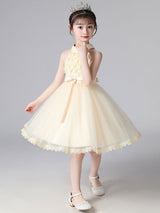 Pink Halter Neck Lace Sleeveless Short Princess Dress Bows Formal Kids Pageant flower girl dresses