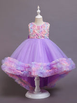 Pink Jewel Neck Tulle Sleeveless With Train A-Line Bows Formal Kids Pageant flower girl dresses