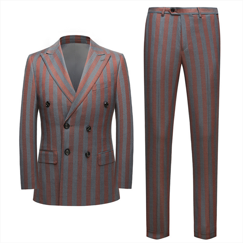 Red and Gray Stripes Formal Men's Suits New Arrival Double Breasted Prom Suits