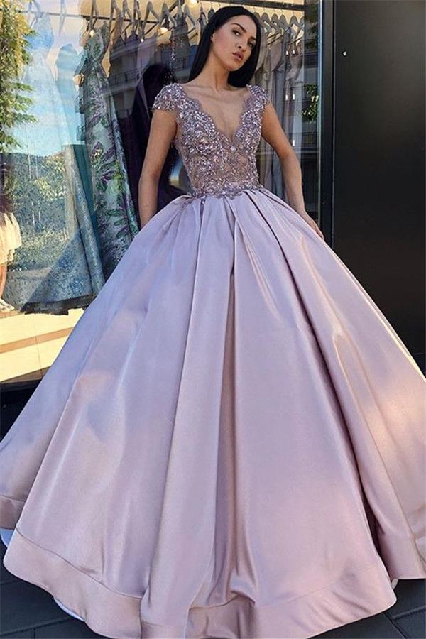 Sleeveless V-Neck Crystal Beading Ball-Gown Prom Dresses